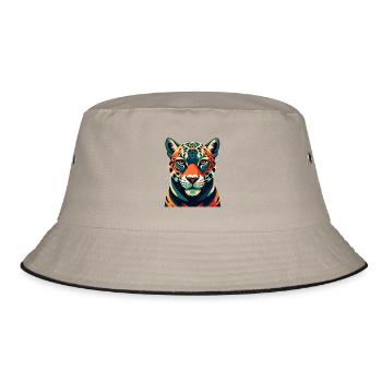 Leopard Cartoon Character Colorful Pet Animal - Bucket Hat - khaki/black - Front