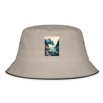 Bodo Norwegen Norwegischer Vestfjord Reiseposter - Bucket Hat - Khaki/Schwarz - Vorne