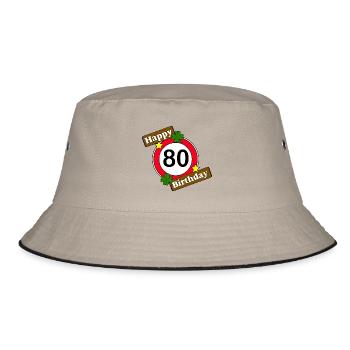 80. Geburtstag , Happy Birthday 80 (25) - Bucket Hat - Khaki/Schwarz - Vorne