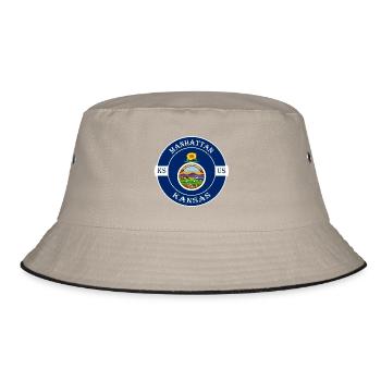Manhattan Kansas Flagge USA Reise Souvenir Abzeichen - Bucket Hat - Khaki/Schwarz - Vorne