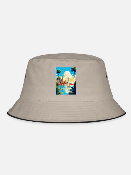 Palma De Mallorca Spanien Vintage Reiseplakat WPA - Bucket Hat - Khaki/Schwarz - Vorne