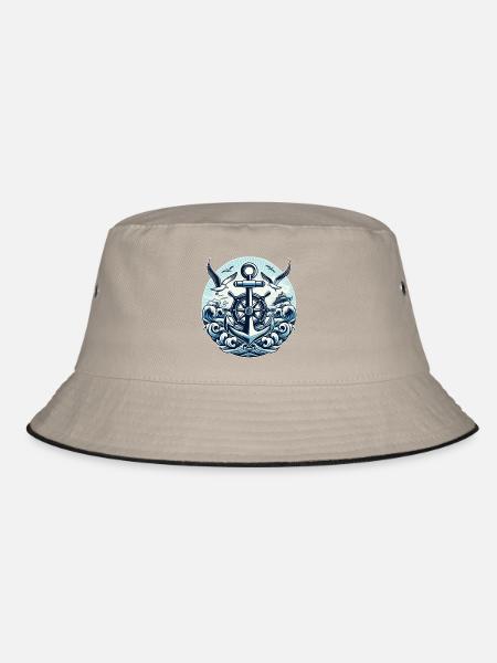 Anchor Steering Wheel Logo - Bucket Hat - khaki/black - Front