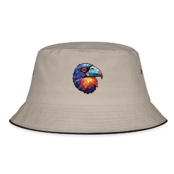 Krähe buntes Aquarell Tier Haustier Illustration - Bucket Hat - Khaki/Schwarz - Vorne