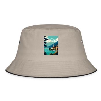 Comer See Italien Dekoration Vintage Reiseposter - Bucket Hat - Khaki/Schwarz - Vorne