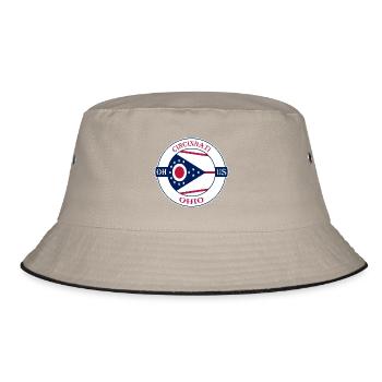 Cincinnati Ohio Flagge USA Reise Souvenir Abzeichen - Bucket Hat - Khaki/Schwarz - Vorne