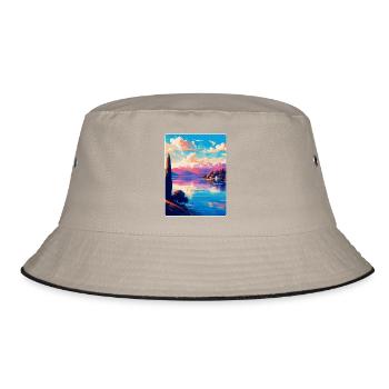 Lago Maggiore Schweiz Vintage Reiseplakat - Bucket Hat - Khaki/Schwarz - Vorne