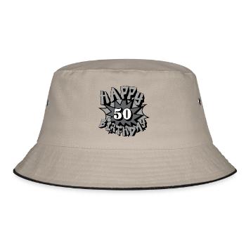 50.Geburtstag,50 Jahre,Airbrush, Happy Birthday(25 - Bucket Hat - Khaki/Schwarz - Vorne