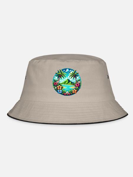 Caribbean Island Logo - Bucket Hat - khaki/black