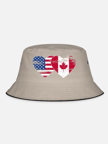 USA Kanada Flagge Herz used - Bucket Hat - Khaki/Schwarz