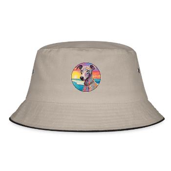 Lurcher Hund Rasse Bunte Karikatur Aquarell - Bucket Hat - Khaki/Schwarz - Vorne