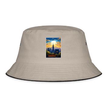 Manhattan New York Vintage Reiseposter Souvenir - Bucket Hat - Khaki/Schwarz - Vorne