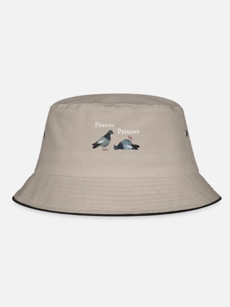 Pigeon Pigeoff - Weißer Schriftzug Tauben Witz - Bucket Hat - Khaki/Schwarz