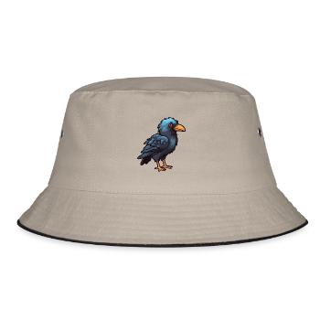Rabenkarikatur Kawaii Aquarellillustration - Bucket Hat - Khaki/Schwarz - Vorne