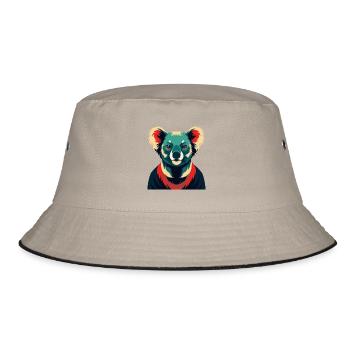 Koala Cartoon Figur Buntes Haustier Tier - Bucket Hat - Khaki/Schwarz - Vorne