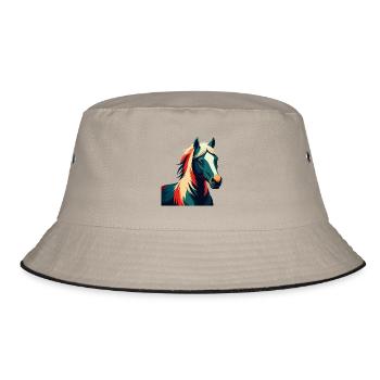 Pony Cartoon Character Colorful Pet Animal - Bucket Hat - khaki/black - Front
