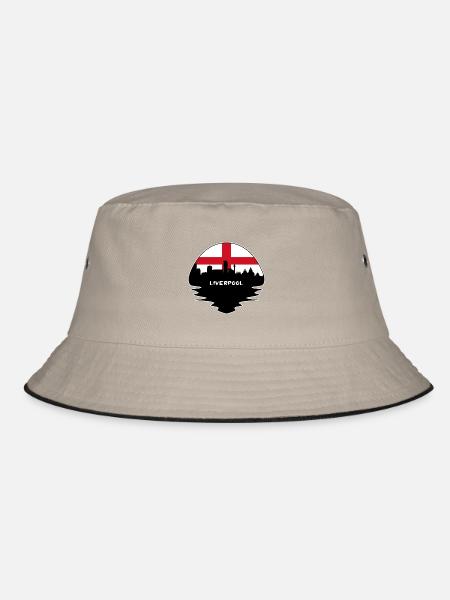Liverpool-England-Flaggen-Skyline-Schattenbild-Reise - Bucket Hat - Khaki/Schwarz