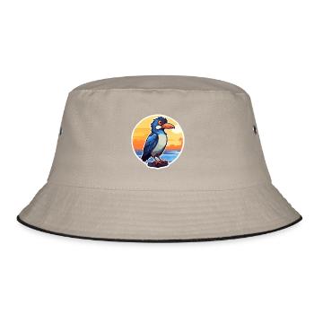 Jay Lustige Karikatur Kawaii Beach Illustration - Bucket Hat - Khaki/Schwarz - Vorne