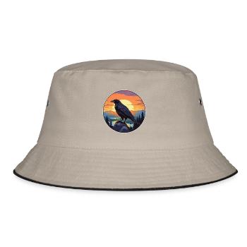 Krähe bunte Aquarell-Karikatur Kawaii-Tier - Bucket Hat - Khaki/Schwarz - Vorne