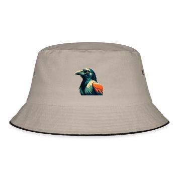 Crow Cartoon Character Colorful Pet Animal - Bucket Hat - khaki/black - Front