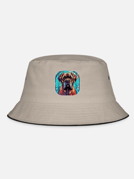 Bunte englische Mastiff Hunderasse Aquarell Glas - Bucket Hat - Khaki/Schwarz