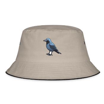 Krähe niedliche Karikatur Kawaii Aquarell Tier Haustier - Bucket Hat - Khaki/Schwarz - Vorne
