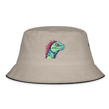 Basilisk Buntes Aquarell Cartoon Kawaii Tier - Bucket Hat - Khaki/Schwarz - Vorne