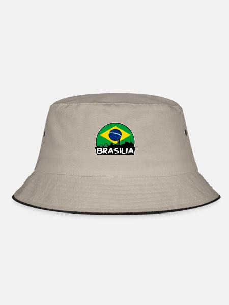 Brasilia Brasilien Flagge Skyline Silhouette Reisen - Bucket Hat - Khaki/Schwarz