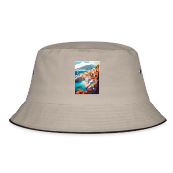 Hydra Griechenland Dekoration Vintage Reiseposter WPA - Bucket Hat - Khaki/Schwarz - Vorne