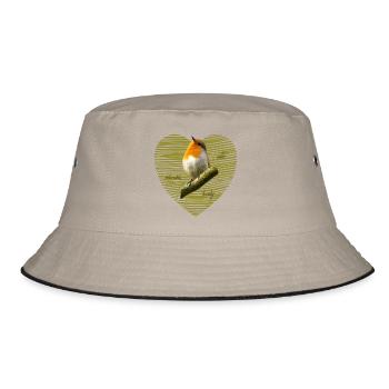 Rotkehlchen Singvogel - Bucket Hat - Khaki/Schwarz - Vorne