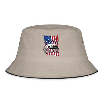 Amerikanischer Oldtimer Flagge Print - Bucket Hat - Khaki/Schwarz - Vorne