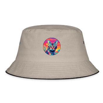 Pixie Bob Katzenrasse Aquarell Cartoon Kawaii Haustier - Bucket Hat - Khaki/Schwarz - Vorne
