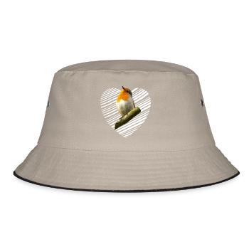 Rotkehlchen Singvogel - Bucket Hat - Khaki/Schwarz - Vorne