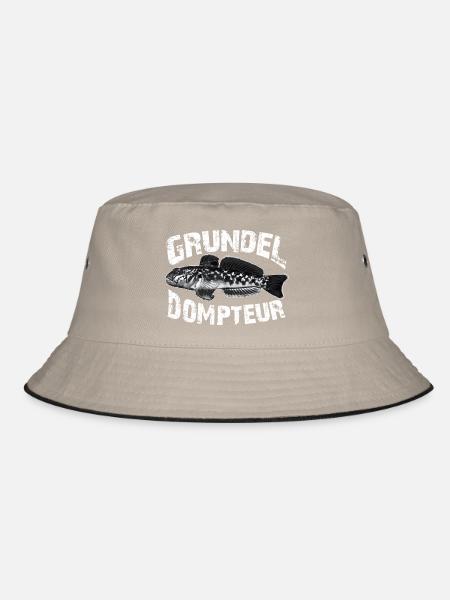 Ich fische Grundeln - Bucket Hat - Khaki/Schwarz - Vorne
