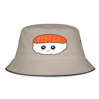 Kawaii,Nigiri,Lachs,Fisch, Reis, Japan Küche - Bucket Hat - Khaki/Schwarz - Vorne