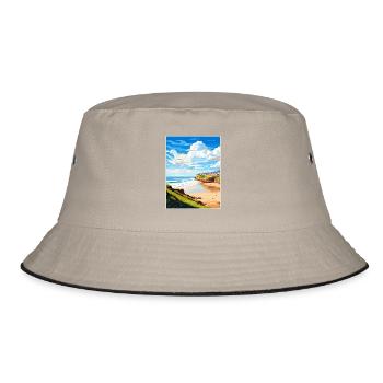 Polzeath Cornwall Vintage Reiseposter Souvenir - Bucket Hat - Khaki/Schwarz - Vorne