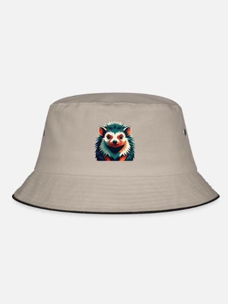 Igel Zeichentrickfigur Buntes Haustier Tier - Bucket Hat - Khaki/Schwarz - Vorne
