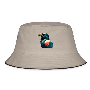 Crow Cartoon Character Colorful Pet Animal - Bucket Hat - khaki/black - Front