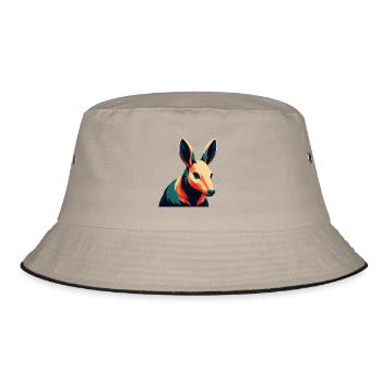 Erdferkel Zeichentrickfigur Buntes Haustier Tier - Bucket Hat - Khaki/Schwarz - Vorne