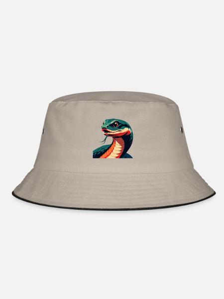 Schlange Cartoon Figur Buntes Haustier Tier - Bucket Hat - Khaki/Schwarz - Vorne