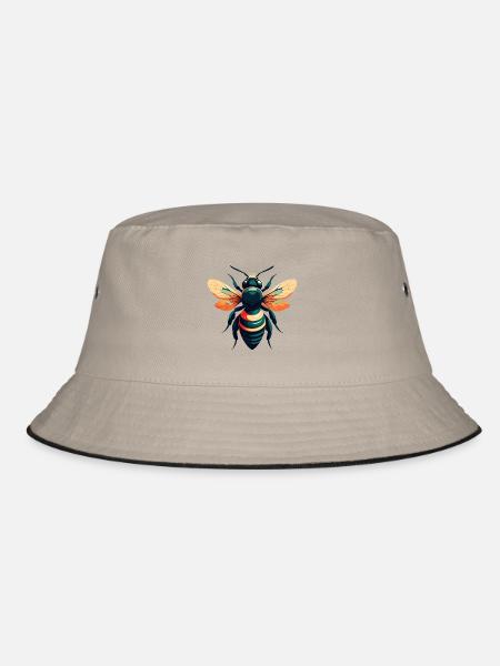 Biene Cartoon Figur Buntes Haustier Tier - Bucket Hat - Khaki/Schwarz - Vorne