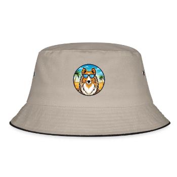Rough Collie Dog Breed Cartoon Sunglasses Beach - Bucket Hat - khaki/black - Front