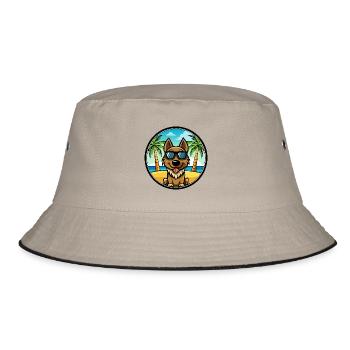 Black Tan Dog Breed Cartoon Sunglasses Beach - Bucket Hat - khaki/black - Front