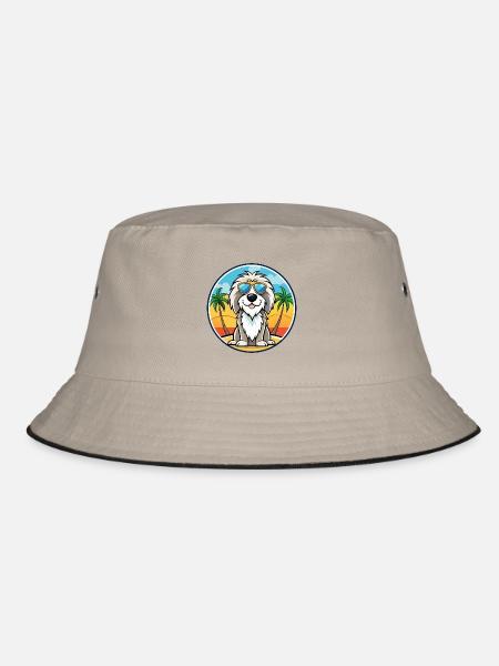 Picardie Schäferhund Rasse Cartoon Sonnenbrille Strand - Bucket Hat - Khaki/Schwarz - Vorne