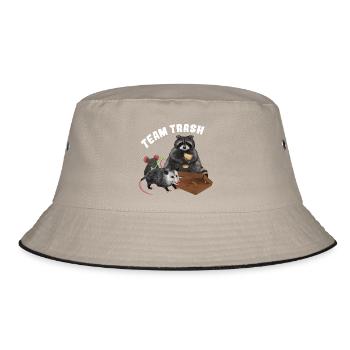 Team Trash - Waschbär, Opossum und Maus mit Pizza - Bucket Hat - Khaki/Schwarz - Vorne