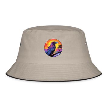 Krähe bunte Aquarell-Karikatur Kawaii-Tier - Bucket Hat - Khaki/Schwarz - Vorne