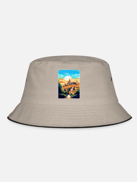 Toledo Spanien Vintage Reiseposter WPA Souvenir - Bucket Hat - Khaki/Schwarz - Vorne