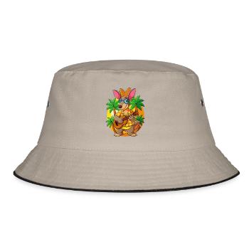 Lustige Erdferkel Cartoon Sommer Strand Sonnenbrille - Bucket Hat - Khaki/Schwarz - Vorne