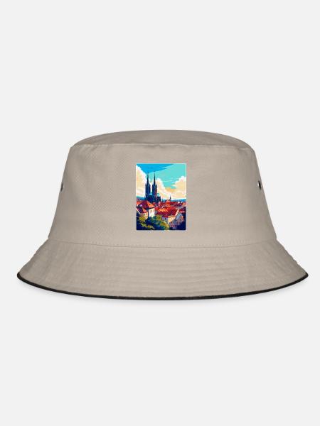 Brno Czech Republic Vintage Travel Poster Souvenir - Bucket Hat - khaki/black - Front