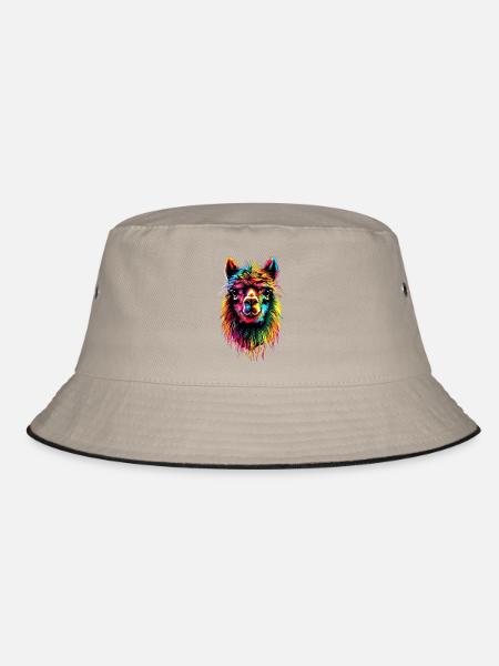 Alpaka Pop Art Bunte Farben Lama Regenbogen Alpaka - Bucket Hat - Khaki/Schwarz