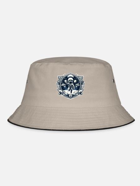 Astronaut Moon UFO Logo - Bucket Hat - khaki/black